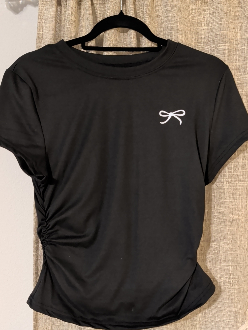 SHEIN Black Short-Sleeve Tee with White Bow Detail
